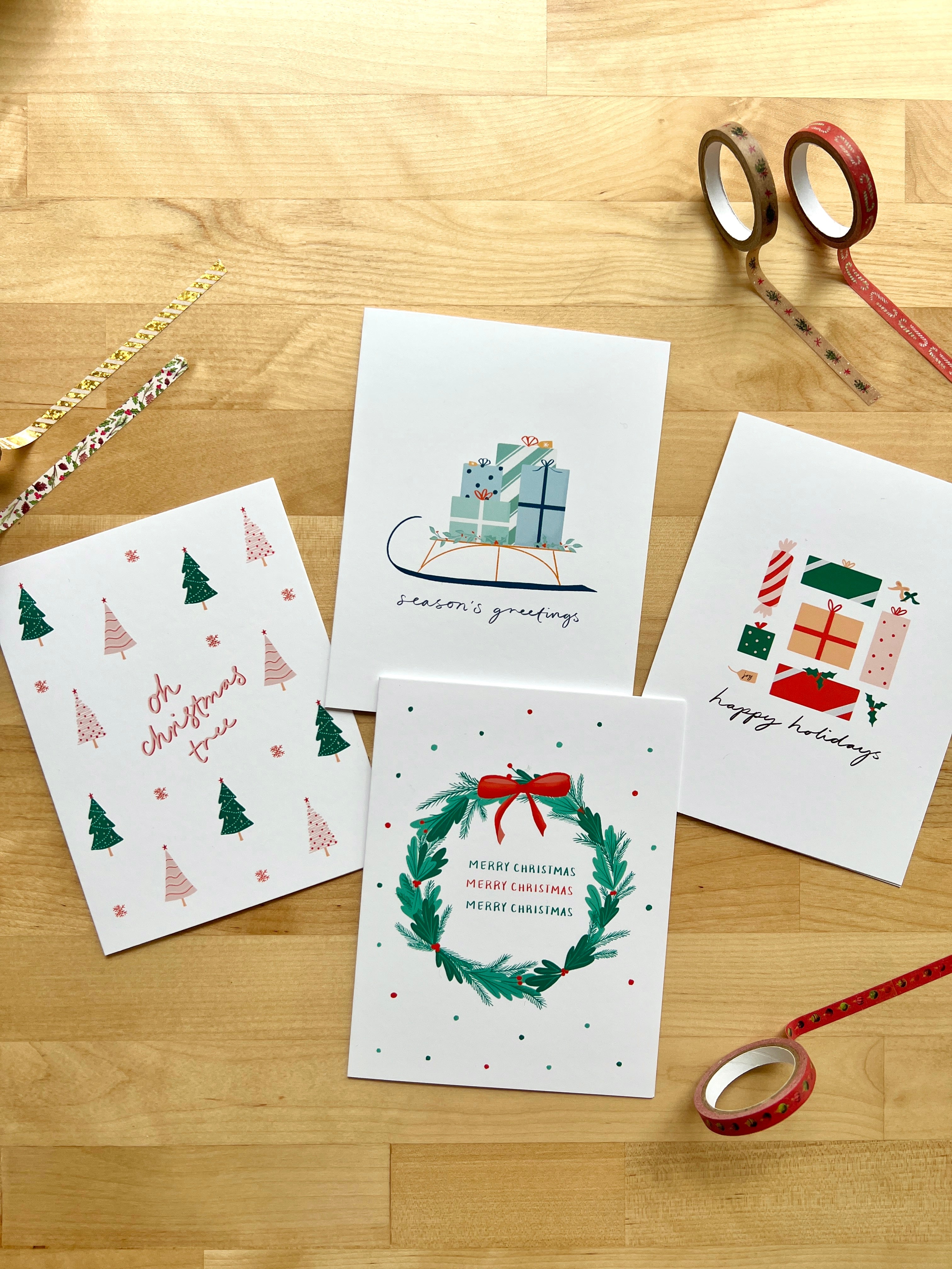 Spread of Christmas cards and festive tape