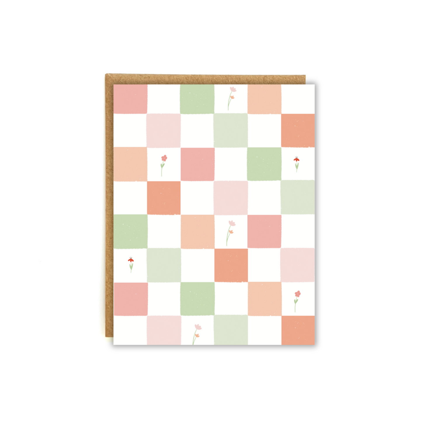 Checkered pattern card in a happy pink and green palette